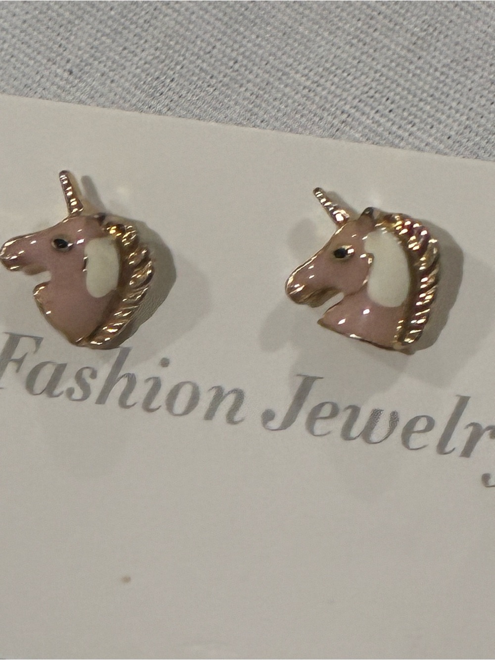 Pink Unicorn Stud Earrings with Gold Trim
